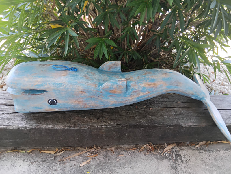 Large Blue Wooden Whale-Display Piece -43"
