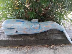 Large Blue Wooden Whale-Display Piece -43