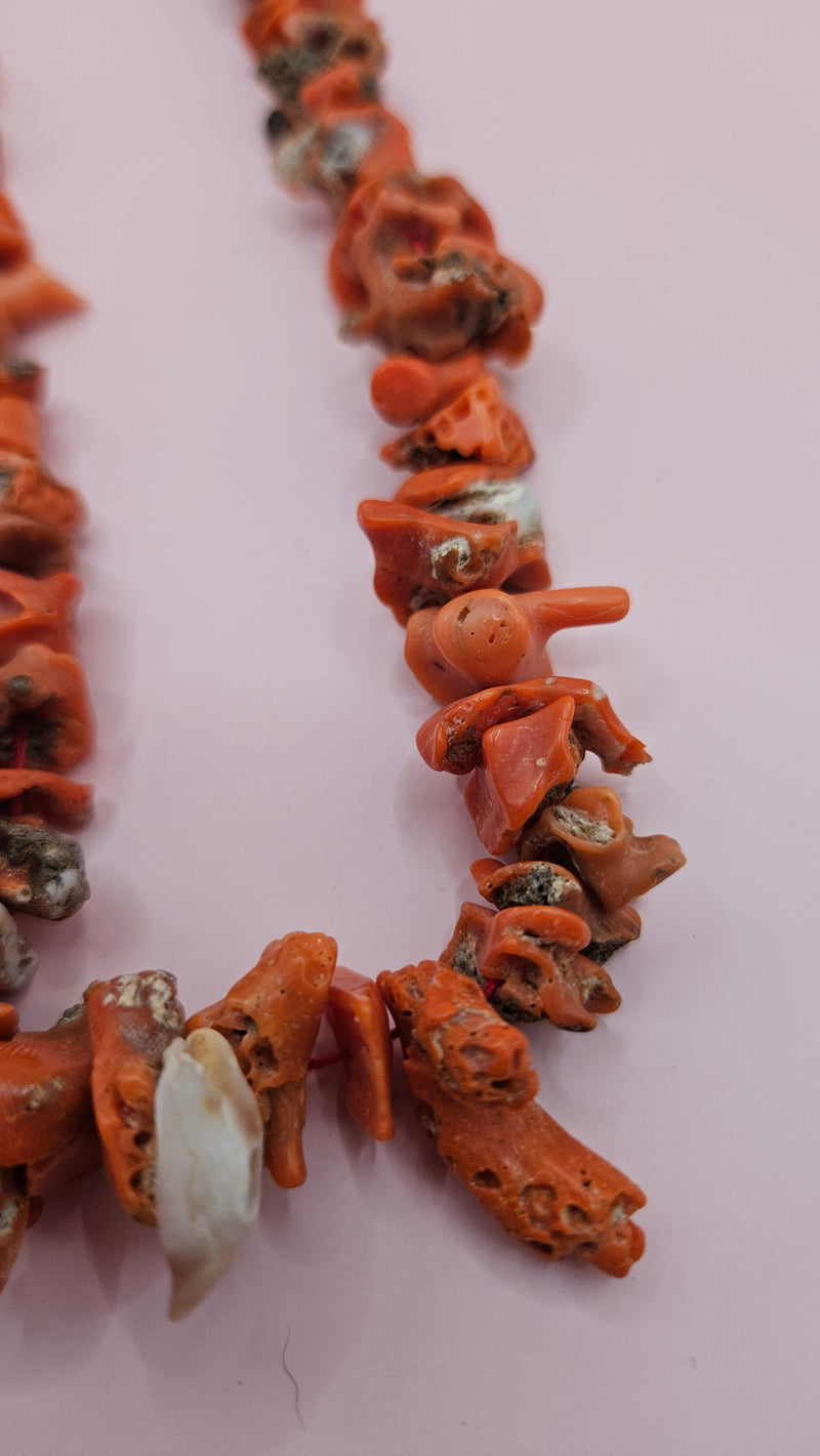 Strand of raw Mediterranean red coral beads, 51 grams, 20 inches, with natural matrix textures for rustic jewelry making