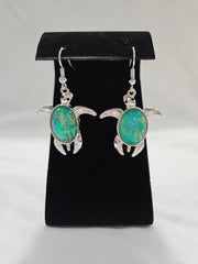 Silver With Green Stone Turtle Earrings