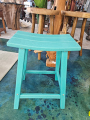 Weather-resistant blue Polywood stool, perfect for patios or living spaces.
