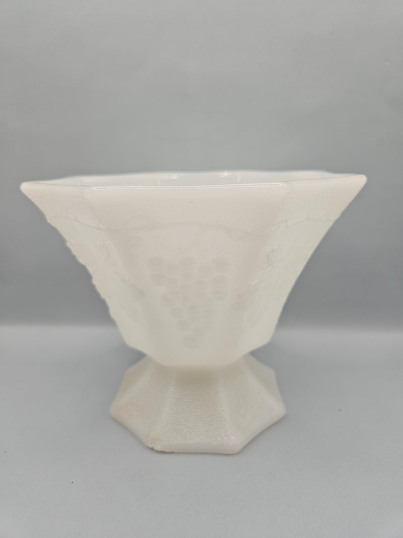 vintage milk glass candy dish with a harvest grape design, measuring 4.75", ideal for storing candies or as a decorative piece.