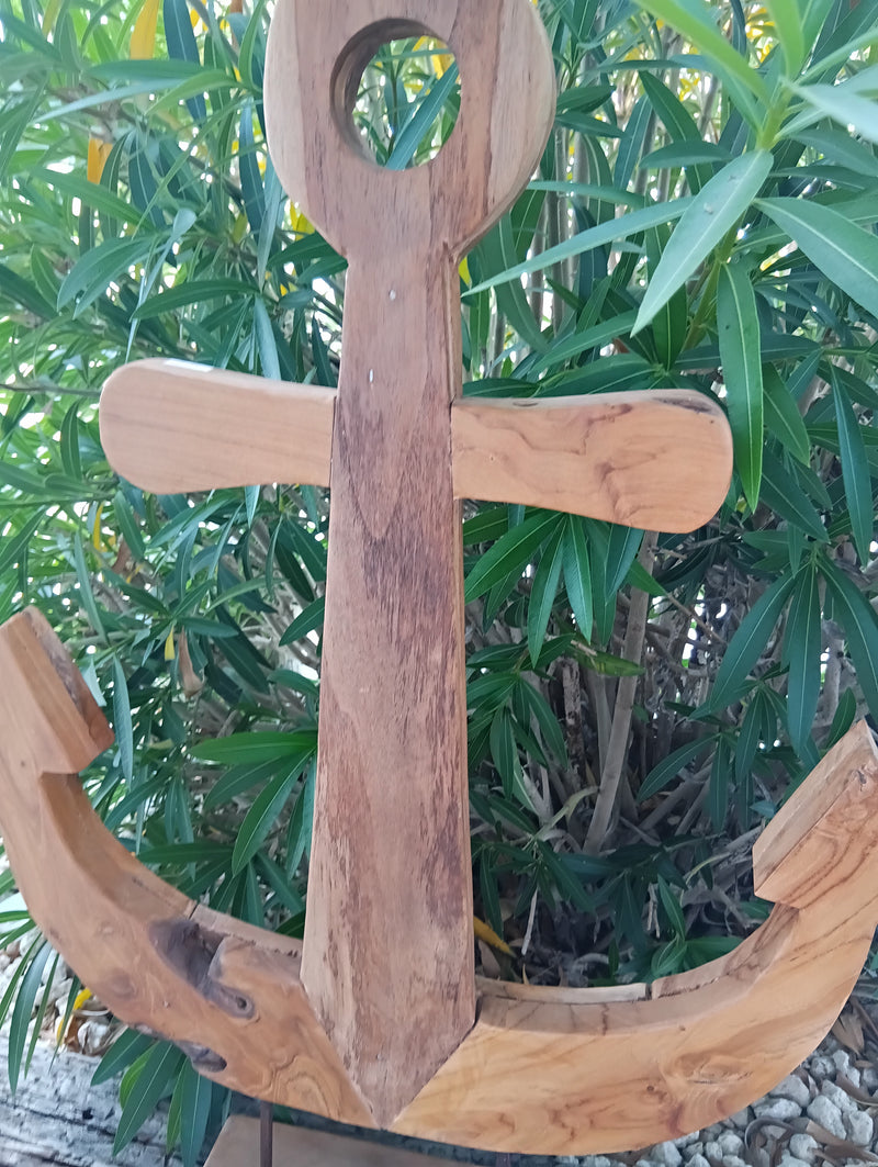 Rustic Wooden Anchor Sculpture – Coastal Nautical Home Decor