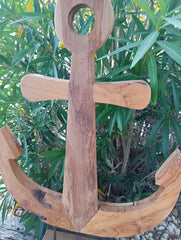 Rustic Wooden Anchor Sculpture – Coastal Nautical Home Decor