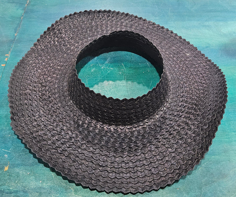 Large 17" open-top woven straw sun hats in assorted colors including black, orange, lime, and natural