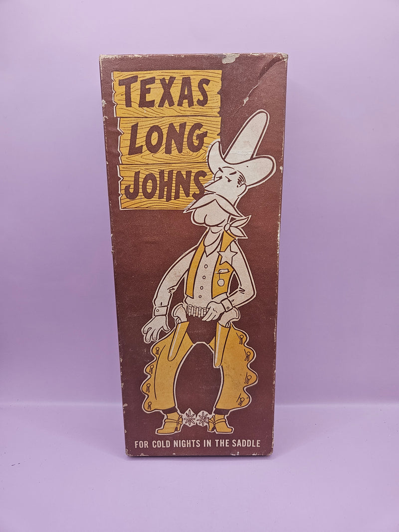 Vintage 1970s risqué novelty gag gift Texas Long Johns, measuring 10.5 inches by 4.5 inches, perfect for display or as a humorous gift