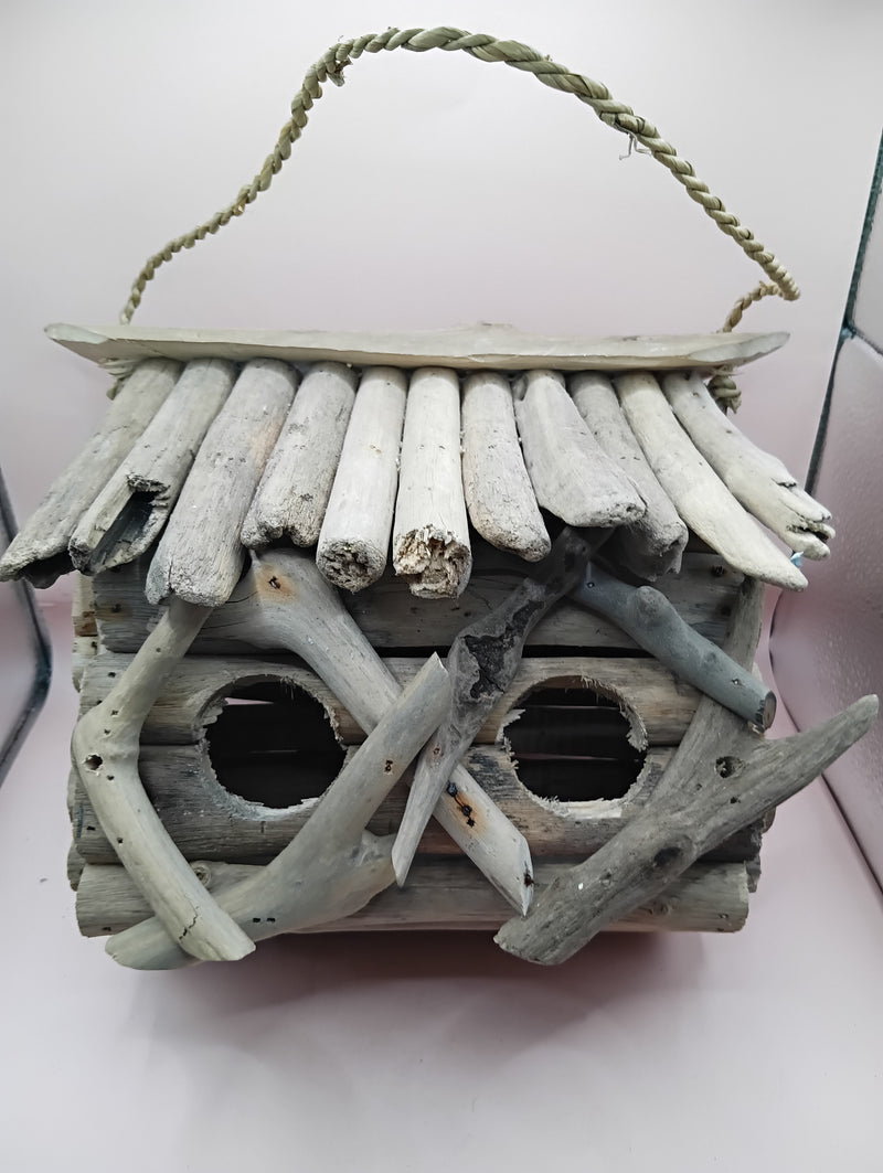 Double driftwood birdhouse – 11 x 9 x 9 with coastal style and rustic finish
