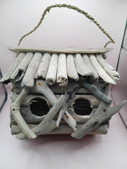 Double driftwood birdhouse – 11 x 9 x 9 with coastal style and rustic finish