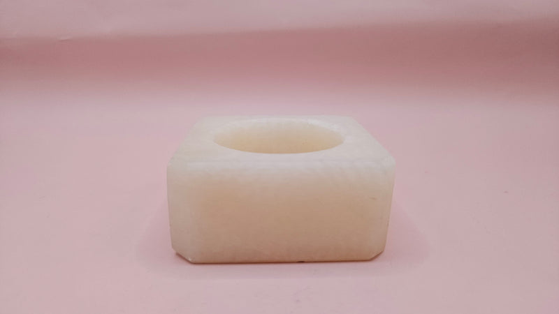 Ivory onyx tealight candle holder with soft white marbling, 2.4x1.1 inch square