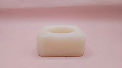 Ivory onyx tealight candle holder with soft white marbling, 2.4x1.1 inch square