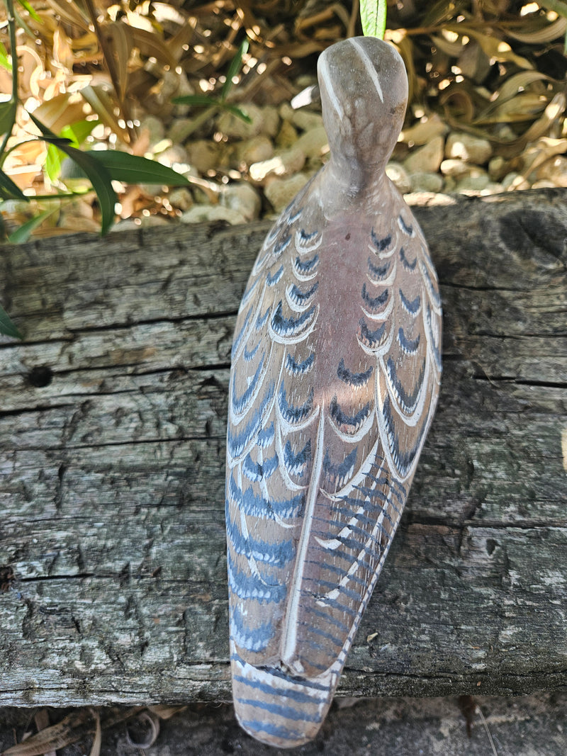 Hand-carved wooden snipe bird sitting decor, 10.5 inches by 3.5 inches, perfect for nature-inspired and coastal decor