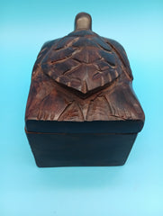 Back view of carved turtle box