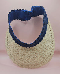 palm leaf visors in green, pink, and navy with natural straw brims