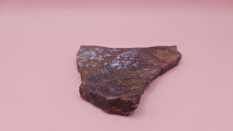 60g Hatch New Mexico rhyolite slab with golden brown and lavender dendritic patterns and natural volcanic textures – perfect for cabbing, display, or artisan use