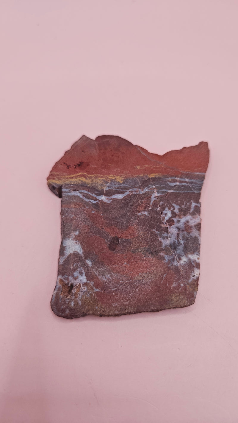 Noreena Jasper 39g slab with red, yellow, and gray banding – Australian jasper stone 