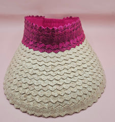 palm leaf visors in green, pink, and navy with natural straw brims