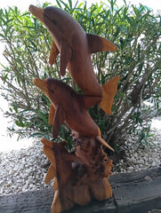 Carved Dolphin Wood Sculpture