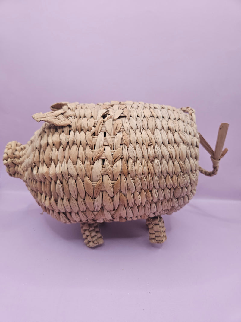 Wicker rattan hanging pig decor, 8.5 inches by 4.5 inches, perfect for rustic or boho-style home decor