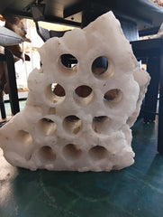 White Onyx Wine Holder with 15 Bottle Openings – Natural Sculptural Stone Rack