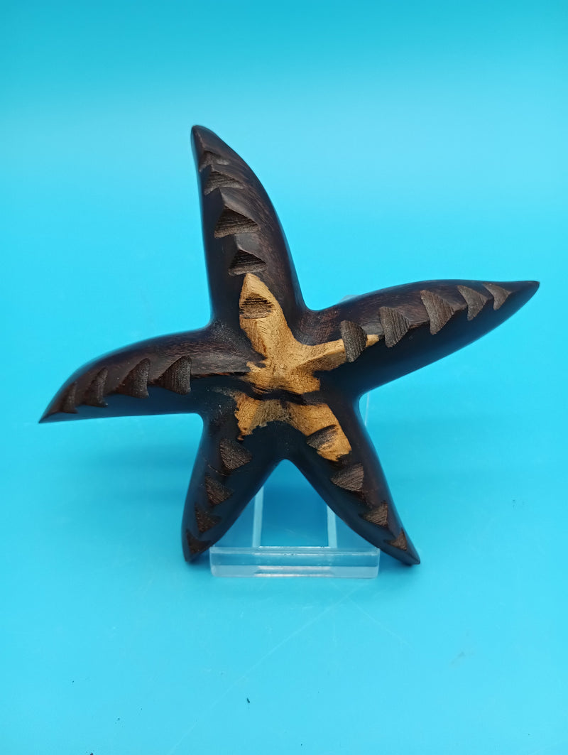 Hand-carved 4-inch ironwood starfish coastal déco