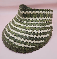  striped woven palm visors in blue, green, and natural cream colors with wide brims