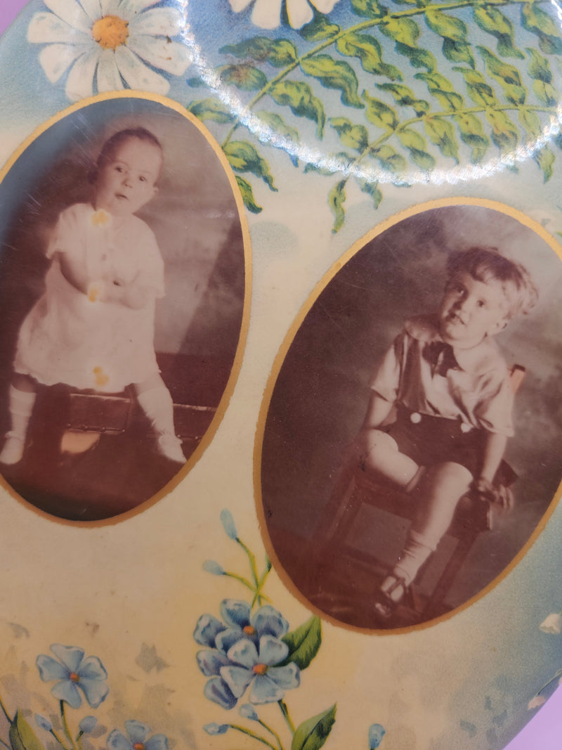 Vintage Celluloid Photo Button Young Children