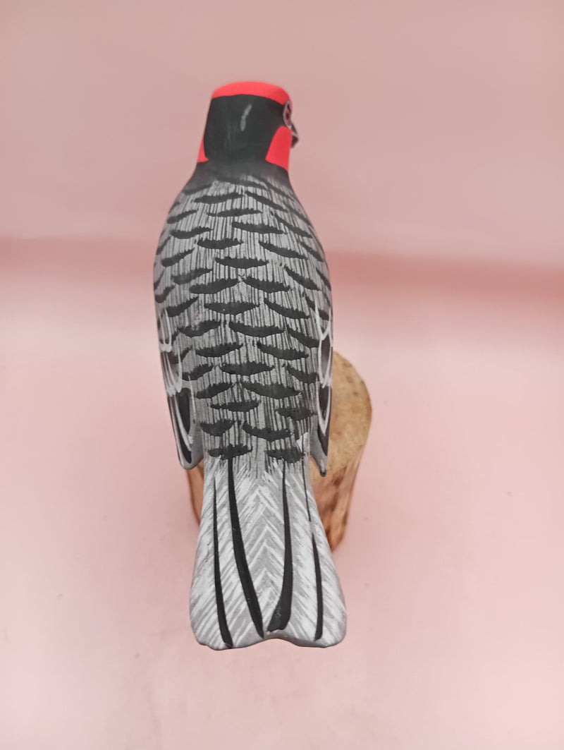 Hand-painted red songbird figurine on wood base – 5.5 inches