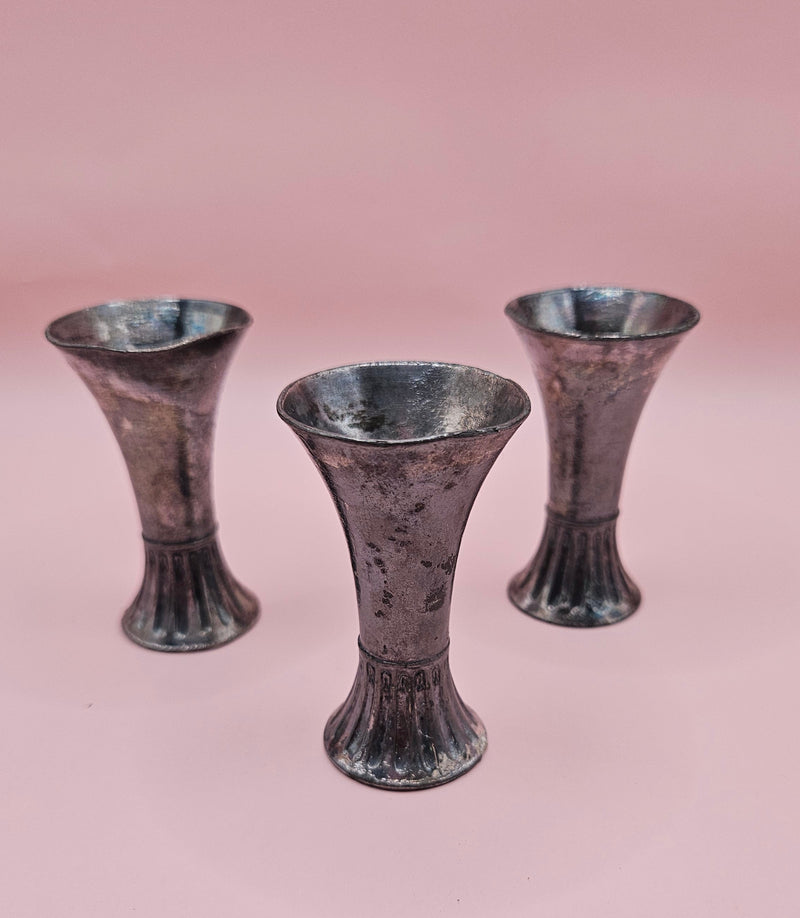 Set of three vintage silver-plated pewter cups with flared Art Nouveau design,  WMF, circa early 1900s