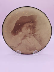 Vintage Celluloid Photo Button Little Girl With Pocket Watch