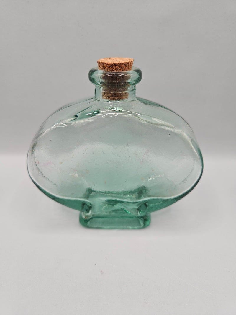 Vintage 3.75"x4" Green Glass Apothecary Bottle with Cork, rustic décor