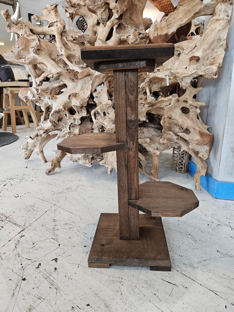 Art Deco wooden side table with ceramic tile top featuring floral design, 27.5x17.5x9.5 inches