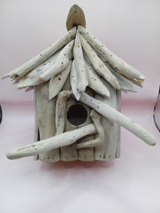 Handcrafted single driftwood birdhouse – 8.5 x 9 x 5.5 coastal rustic decor