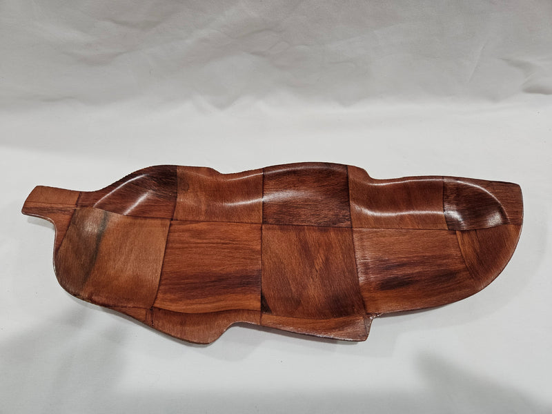 Leaf Shaped Parquet Woven Wood Dish