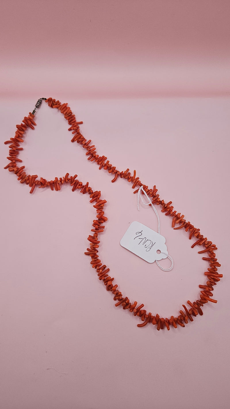 24-inch strand of Mediterranean red coral beaded necklace  with clasp, 36g, natural red branch shapes for DIY jewelry making