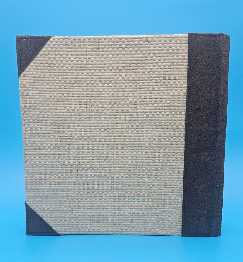 Coastal woven seashell photo album with raffia bow, 50 pages, 9x9 scrapbook.