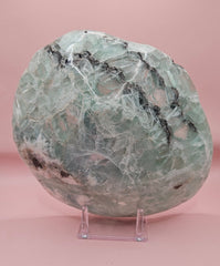Polished fluorite crystal bowl with green banding, measuring 10.25 inches wide.