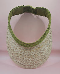 palm leaf visors in green, pink, and navy with natural straw brims