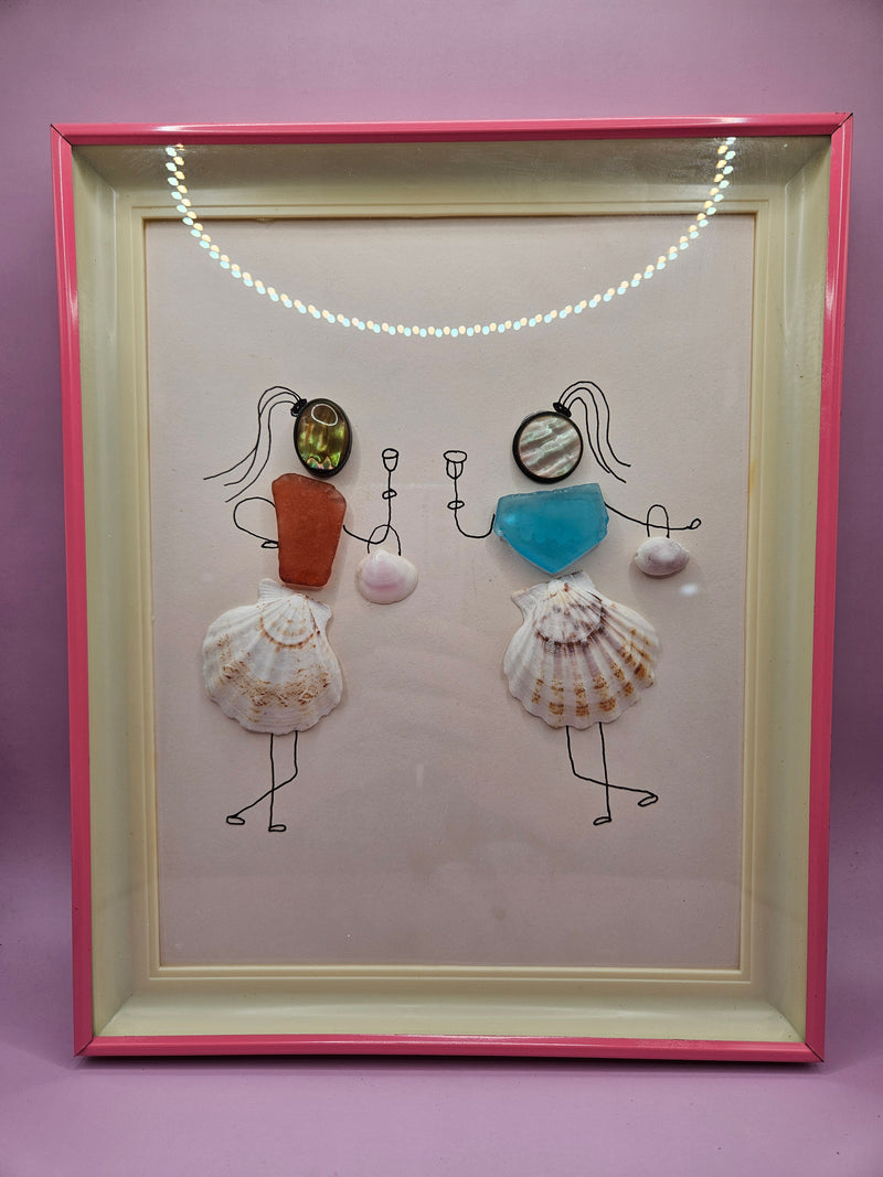 Wine Friends Framed  Shell Art