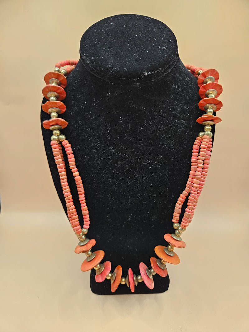 A 12.5" vintage Art Deco red bead necklace featuring bold red beads and a secure clasp, perfect for adding timeless