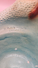 Vintage plaster mermaid dish with aqua finish, Plasto Mfg. Co. Chicago 1950s