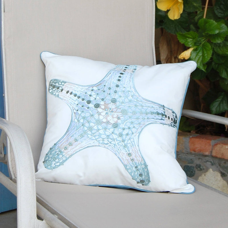 Sea Glass Embroidered Starfish Indoor/Outdoor Pillow - pillowRightside Design