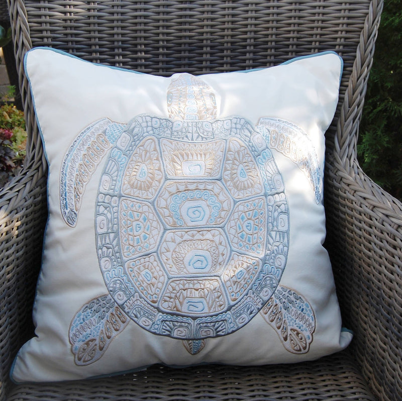 Sea Glass Tribal Turtle Indoor/Outdoor Throw Pillow - Rightside Design