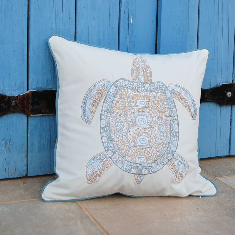 Sea Glass Tribal Turtle Indoor/Outdoor Throw Pillow - Rightside Design