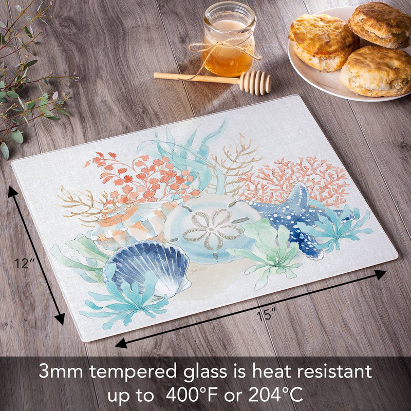 Seaside 15" x 12" Tempered Glass Cutting Board - CounterArt/Highland Home/Thirstystone/CoasterStone