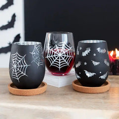 Set of 2 Gothic Spider and Web Stemless Wine Glasses - Something Different Wholesale