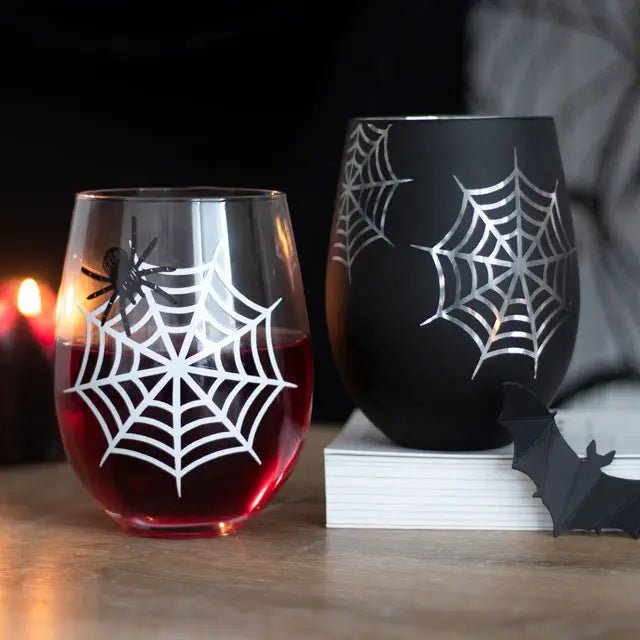 Set of 2 Gothic Spider and Web Stemless Wine Glasses - Something Different Wholesale