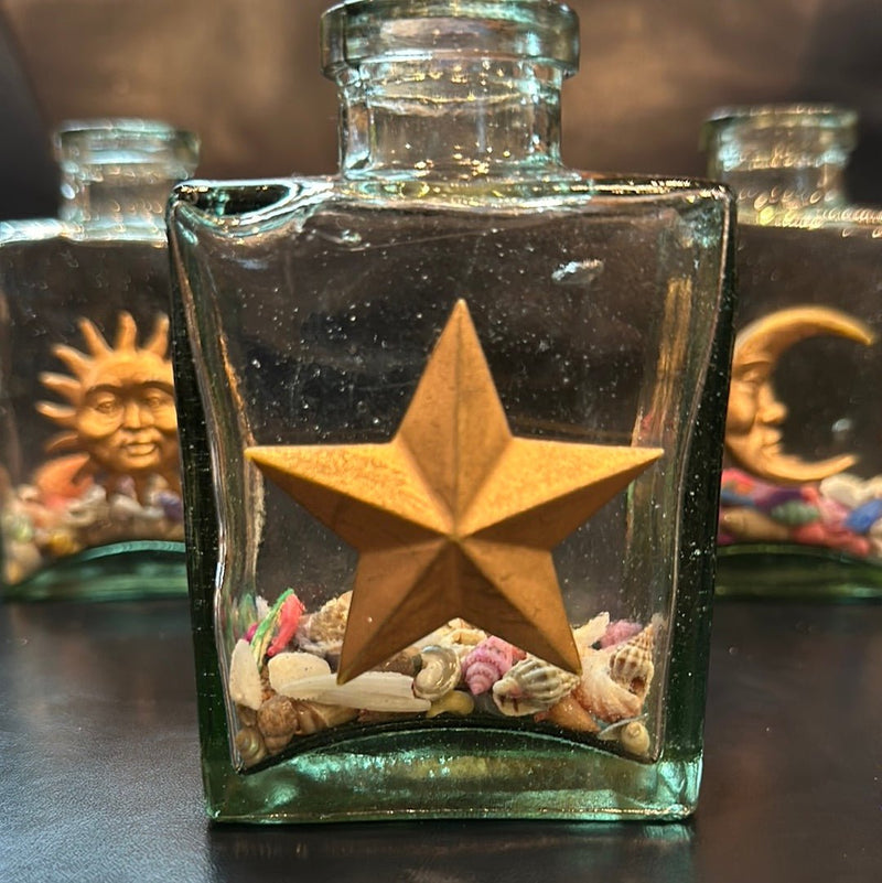 Shell Filled Bottle with Astrological Accents Trio - Loving Coastal Living