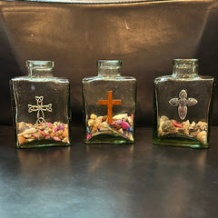 Shell Filled Bottle with Cross Accent - Loving Coastal Living