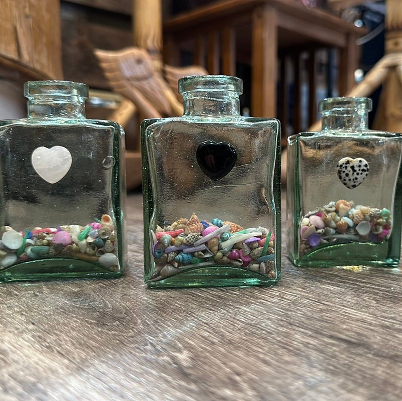 Shell Filled Bottle with Heart Accent - Loving Coastal Living