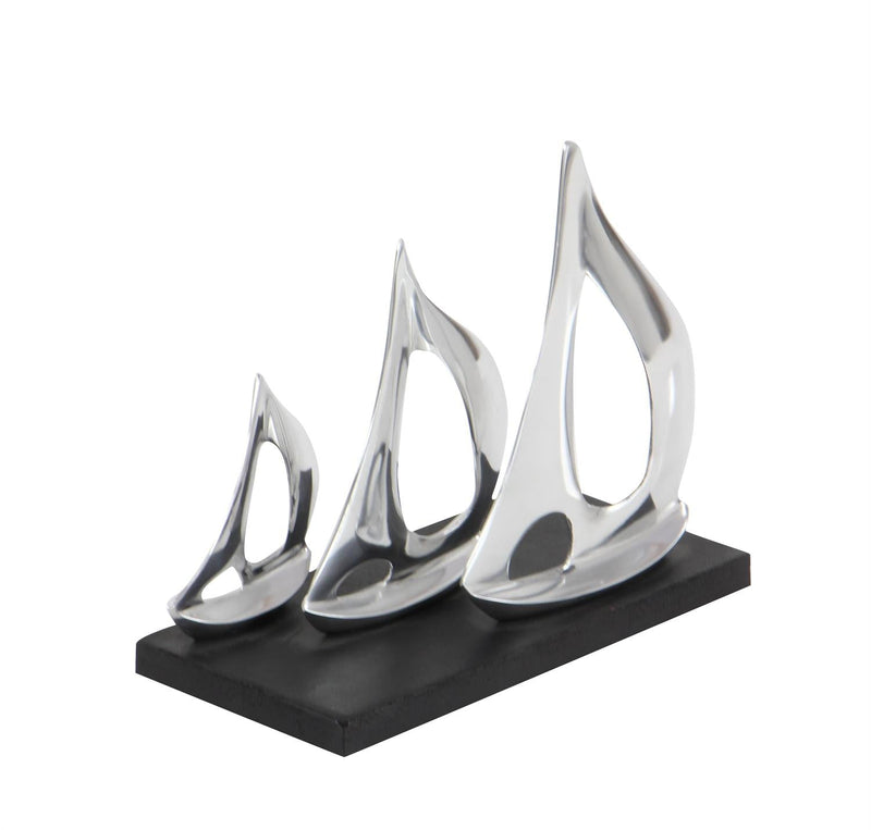 Silver Aluminum Metal Sailboat Decorative Sculpture with Black Base - Sculptures & StatuesUmainc